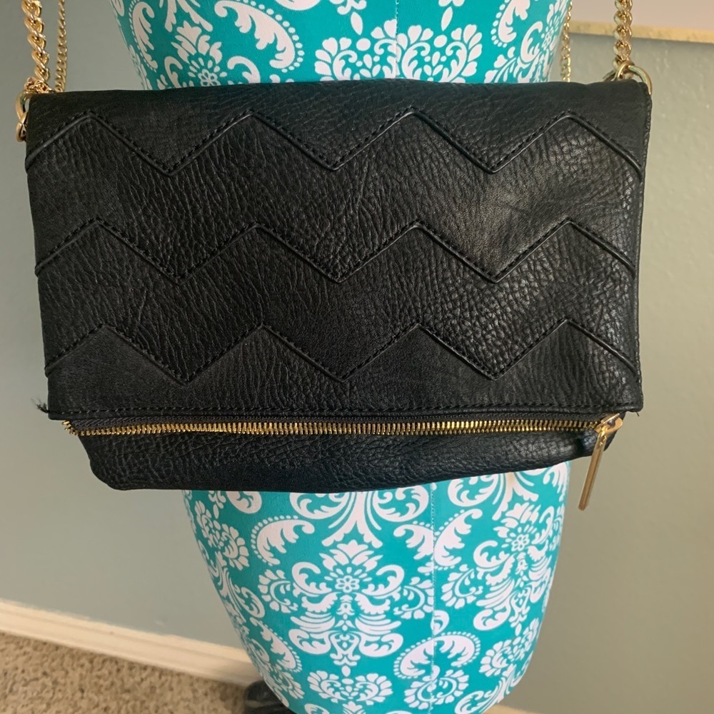 Faux leather crossbody gold chain bag. Goth core, vamp, festival, club, concert